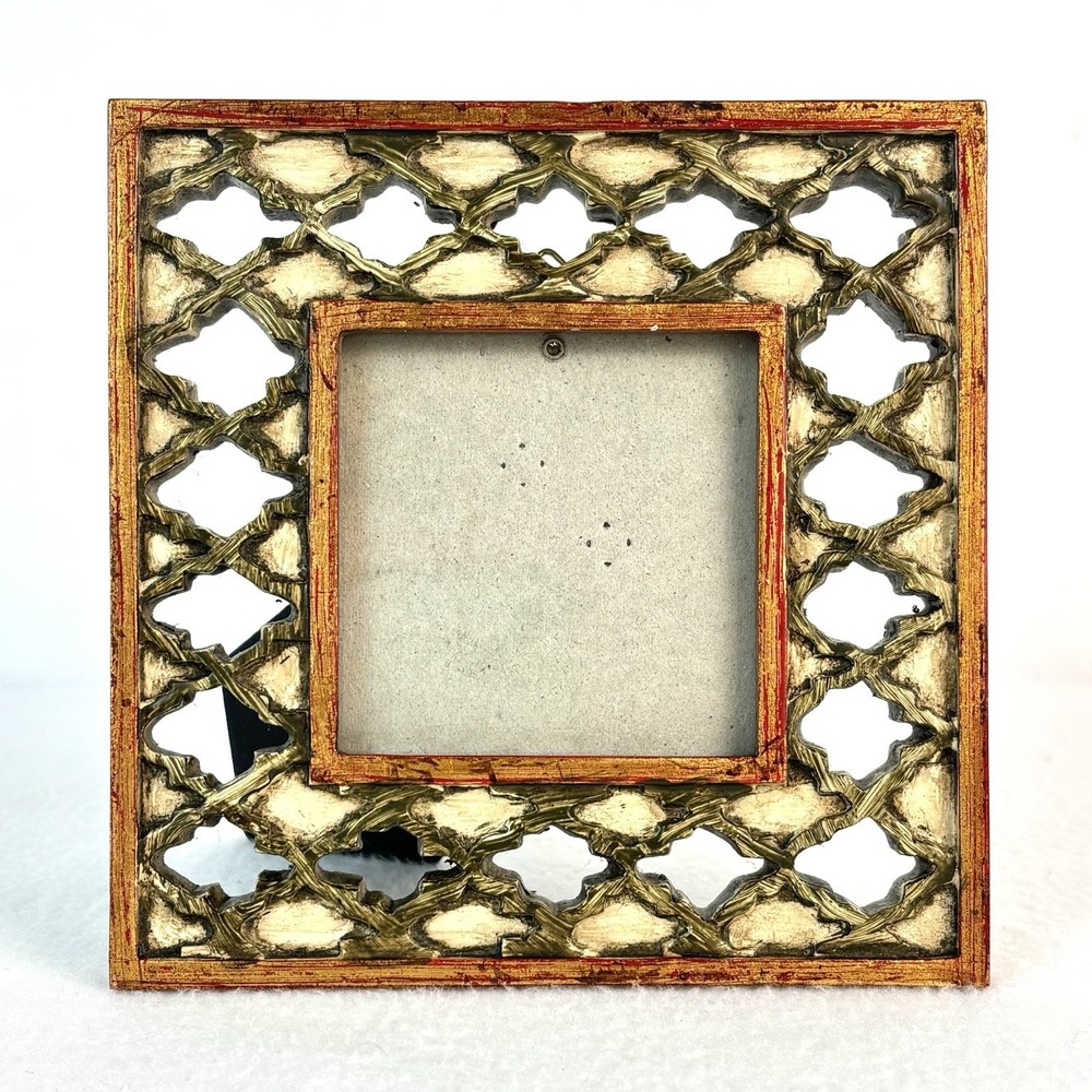 Dezine Eurasia Lattice Picture Frame 5.5x5.5 Gold Red Wood 6805 Artisan Fretwork